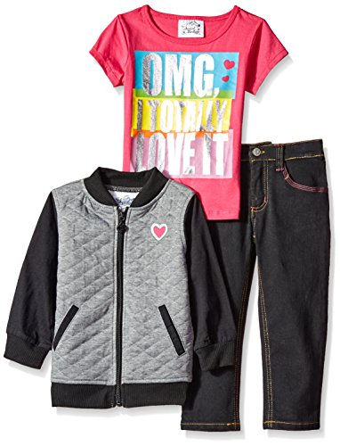 Sweet Vintage Little Girls' Quilted Jacket T-Shirt and Denim Jean Set