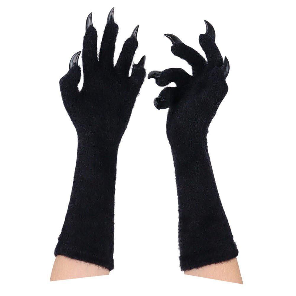 Ppmter Black Paw Gloves Long Fingernails Mittens Claw Gloves Cosplay Costume Accessories For Halloween Party