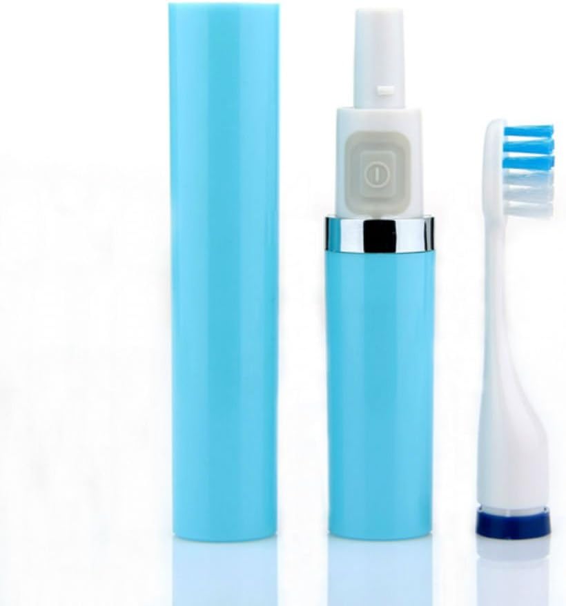 Outlets Portable Pocket Sized Healthy Travel Electric Sonic Vibration Toothbrush Ultrasonic with 3 Brush Heads- Blue