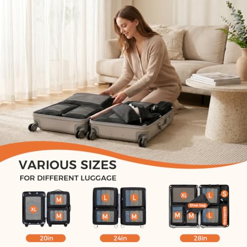 Image of BAGAIL Compression Packing Cubes for Travel Essentials, 8 Set-Black