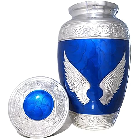 Evovee Cremation Urns for Human Ashes Adult Female Male Angel Wings Large Medium Blue Decorative Urn Funeral Burial Urn Aluminum Men Women Cover
