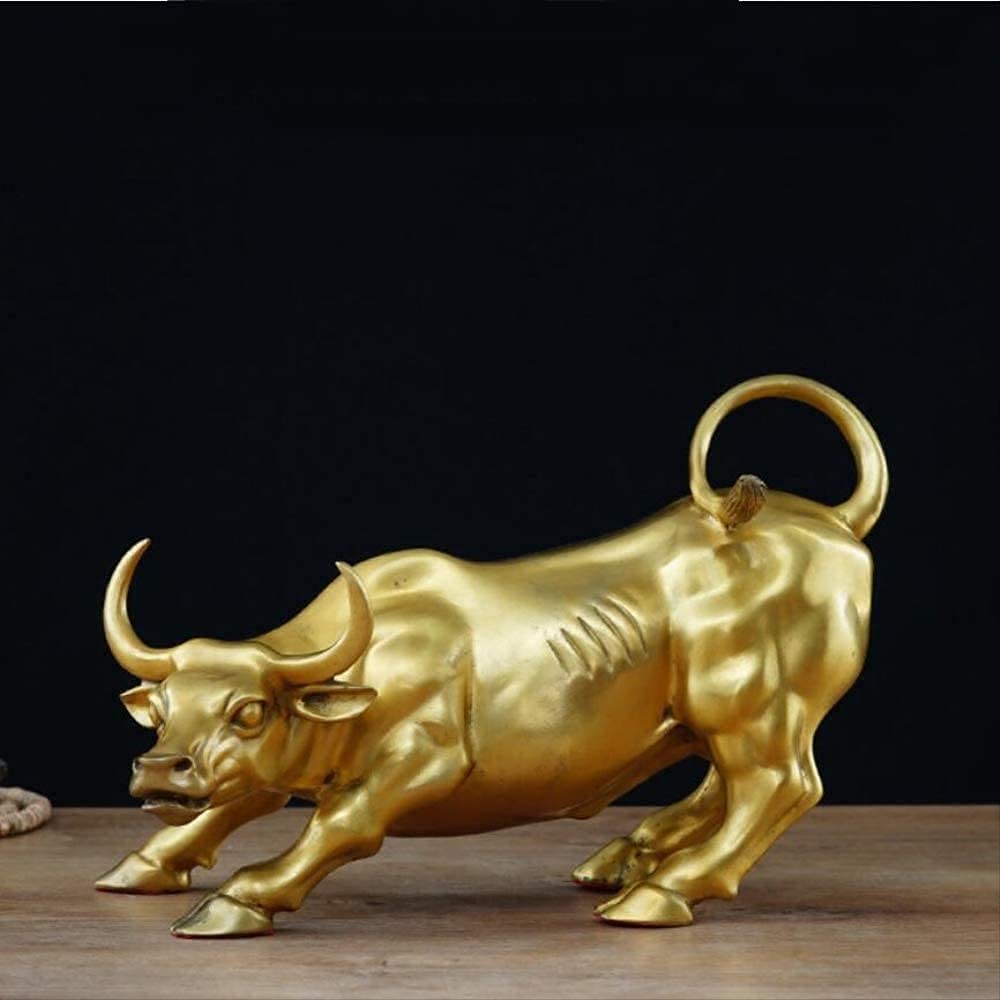 Rzeźba na biurko Byk Statua Rzeźba Złota Ściana Street Bull Statuetka Dom Biuro Dekoracje Akcesoria Prezent Akcesoria Domowe 18x11x12cm