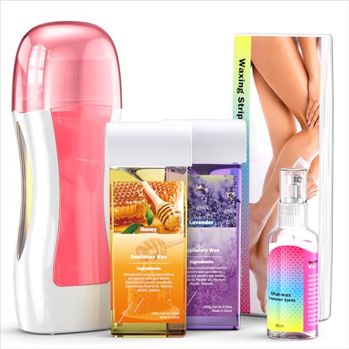 Image of Roll on Waxing Kit, Roll on Wax Kit for Hair Removal, Waxing Kit at Home for Women, Wax Roller Kit for All Skin Types Body, Sensitive Skin, with 2 Soft Cartridges & 50 Pcs Strips