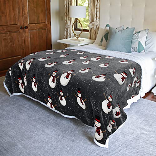 Catalonia Snowman Blanket, Holiday Theme Sherpa Fleece Throw, Blanket For Couch And Bed, Christmas Blanket | Super Soft, Comfy, Cozy, Fluffy, Warm | 90X90 Inch, Grey #TOP9