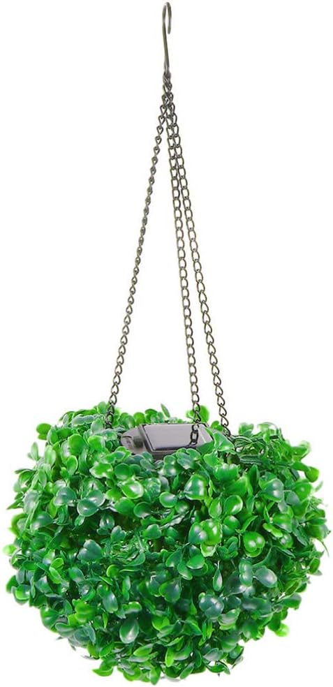 Yardwe Flower Grass Ball Chandelier Eucalyptus Grass Ball Faux Boxwood Ball Topiary Ball Light Hanging Artificial Leaf Solar Hanging Light Fake Iron The Flowers