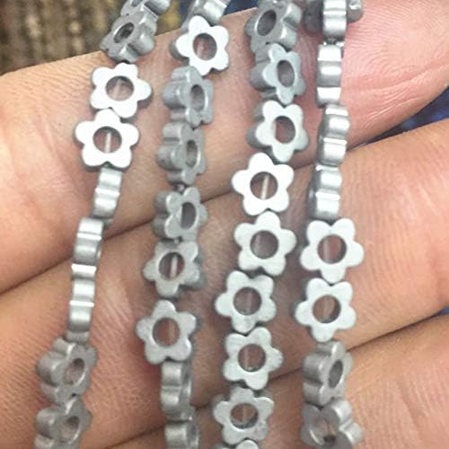 Calvas Frosted Matte 4 Colors Natural Stone Hematite 4 6 8 10mm Star Flower Shape Spacer Accessories DIY Jewelry findings 15inch B3257 - (Color: 10mm Silver Star)