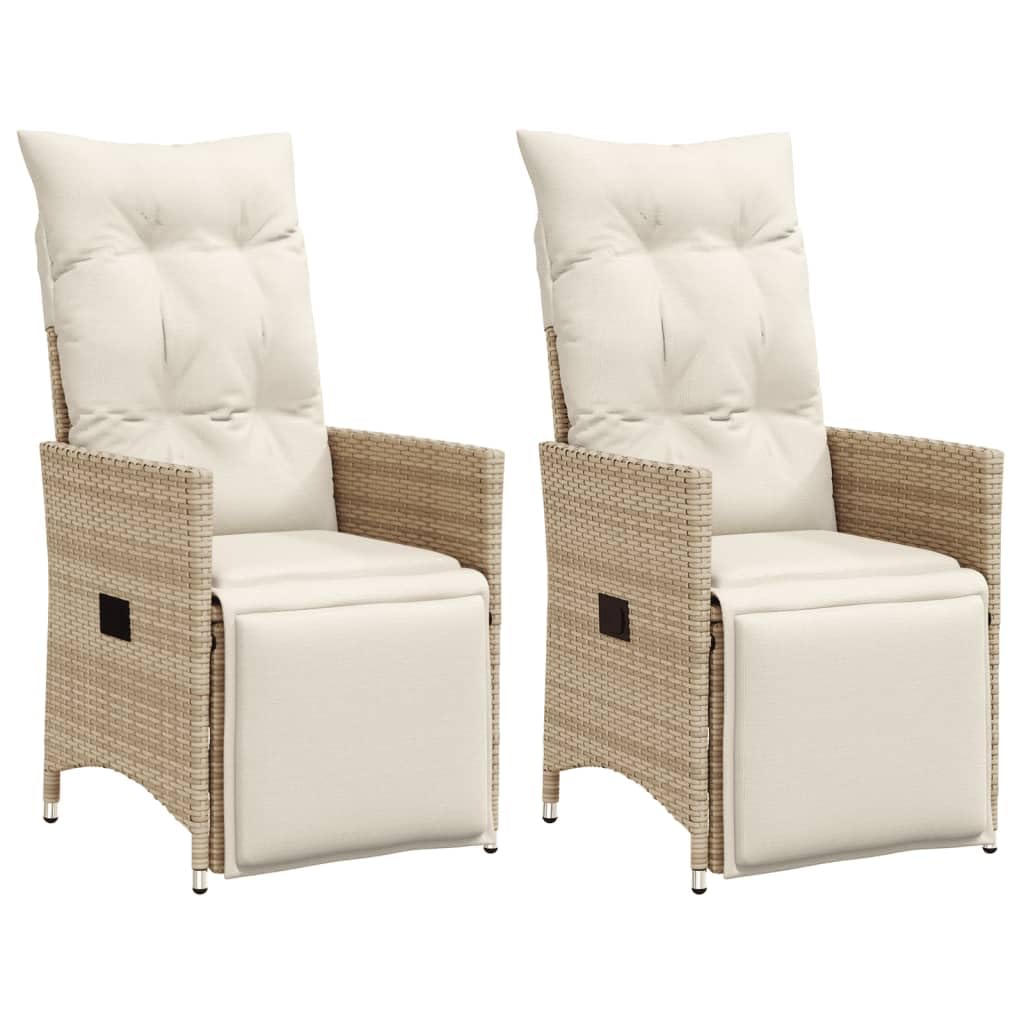 Gartensessel mit Kissen 2 STK. Verstellbar Beige Poly Rattan Verstellbar Gartenstuhl mit Stahlrahmen,Loungesessel für Außenbereich