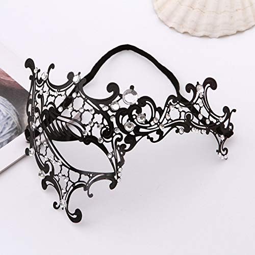 Miniatura 3 de FaceWood Máscara de mascarada para mujer, máscara de metal ultraligera brillante con diamantes de imitación veneciana, bonita fiesta, noche, baile
