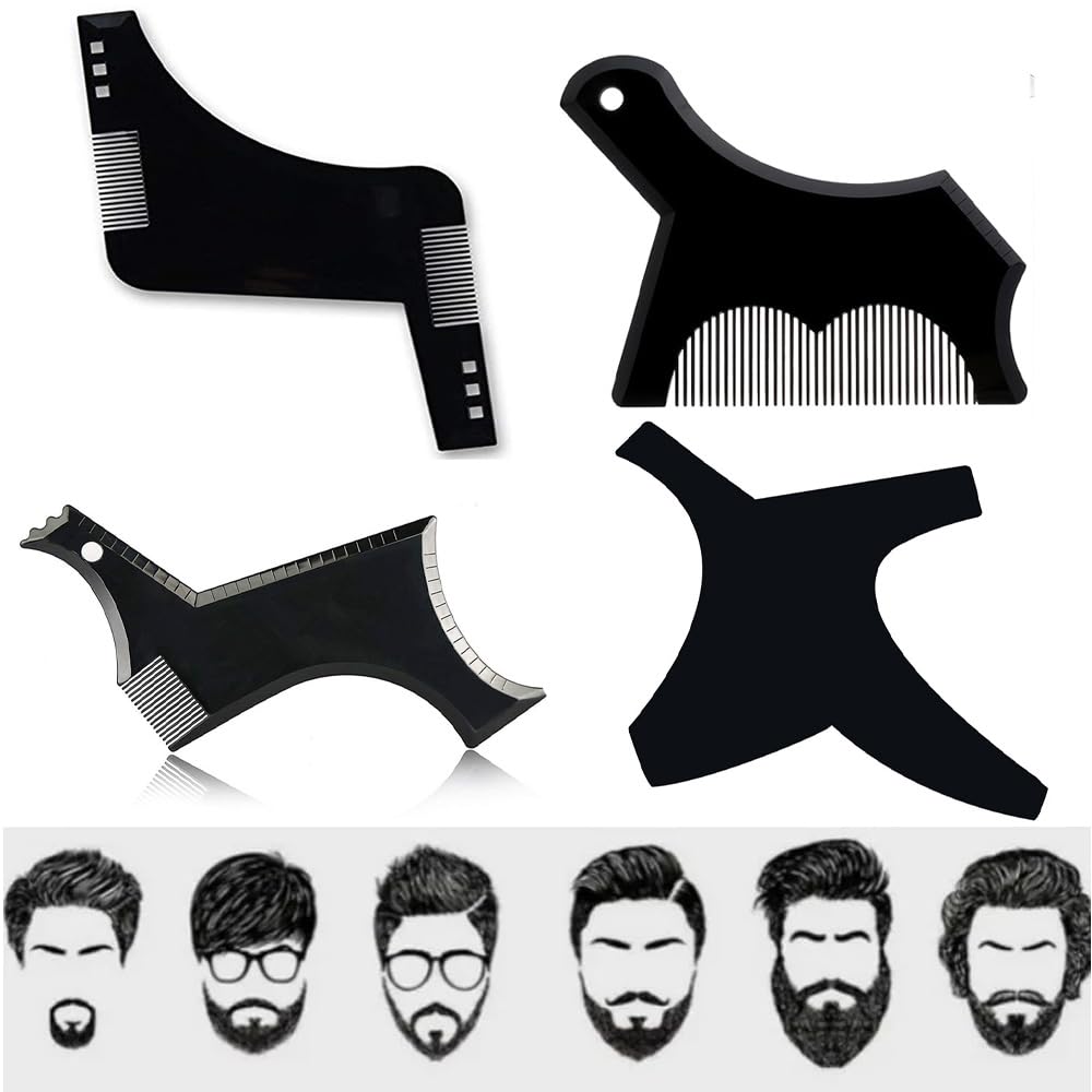 4 Pièces Kit Homme Barbe Façonnage Modèle Ensemble Salon Barbe Peignes Pochoir Shaper Style Style Salon De Coiffure Accessoires Outil(Clear)