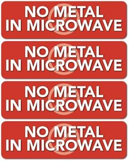 No Metal in Microwave Warning Decal, 1.5" x 5", Red Superstick