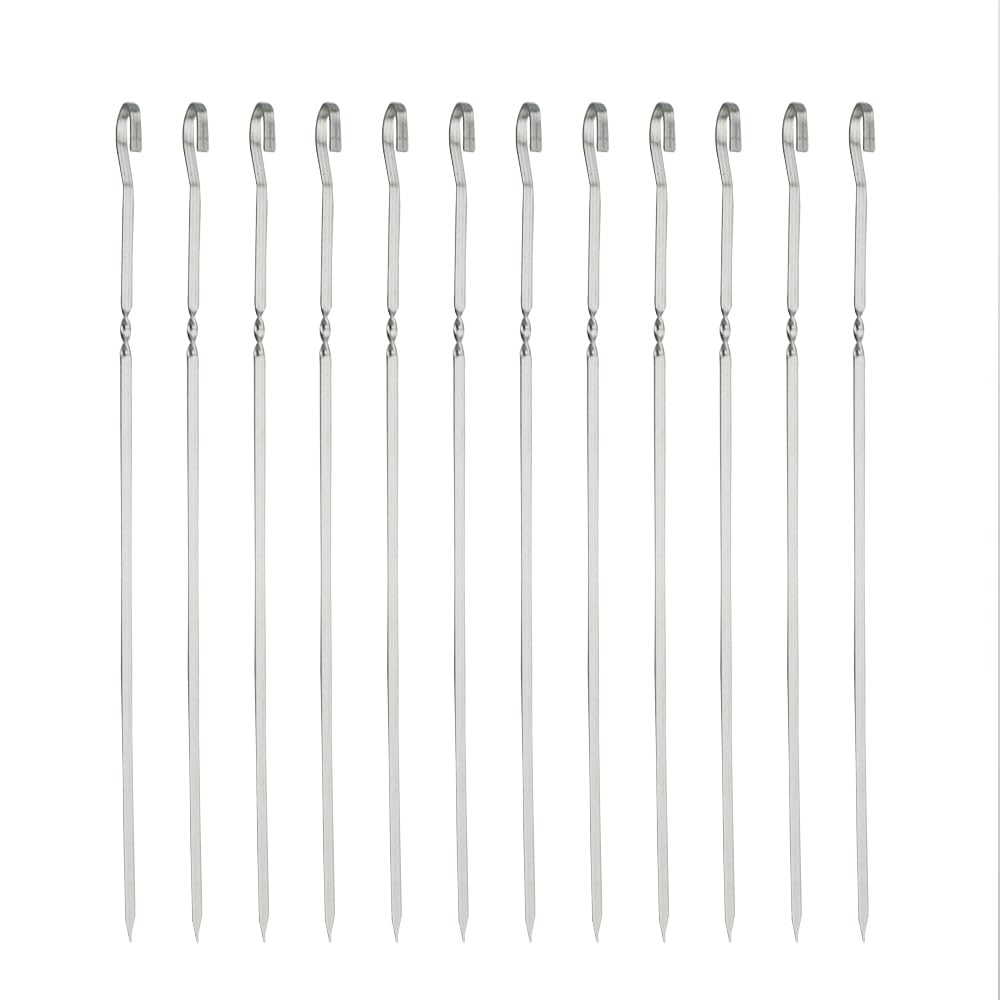 Utoolmart Spiedini per kebab, 30 cm, in acciaio inox, riutilizzabili, con manico in legno, per kebab, gamberetti, pollo, manzo, verdure, 12 pezzi
