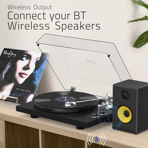 Image of Turntable for Vinyl Record Wireless Output Record Player Aluminium Platter Belt-Drive LP Turn Table 2 Speed Phono RCA Line Out AT-3600L MM Cartridge Audio Sound USB Digital to PC Vinyl Recording Black