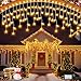 JIXXULVU Eisregen Lichterkette Außen, 486 LED-Weihnachtslicht für draußen, Timer & Speicher, Plug in 8 Modi Hanging Fairy Light mit 108 Tropfen für Haus Traufe Hof Patio (Warmweiß, 16m-486LED)