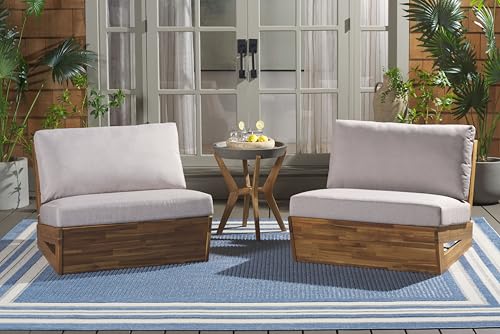 SAFAVIEH Outdoor Collection Dune Natural/Light Grey Solid Wood Patio Lounge Chair Set of 2