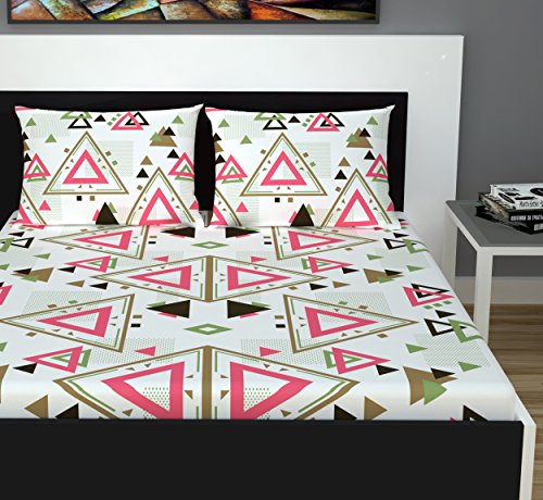 Image of Divine Casa 100% Cotton Geometric 144 TC King Size Bedsheet with 2 Pillow Covers - Pink