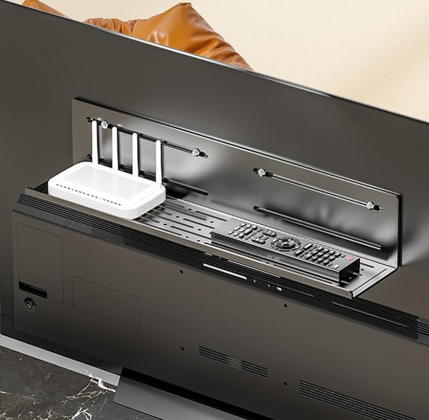Étagère murale flottante pour routeur, décodeur, routeur Wi-Fi sans fil, support de rangement multifonctionnel avec support invisible, étagère de rangement arrière pour TV (51,5 x 11 x 11 cm)