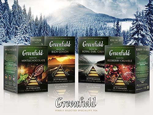 Greenfield Mint & Chocolate Pyramid Collection 20 Pyramids In Special Foil Sachets Black Tea Finely Selected Speciality Tea #TOP6