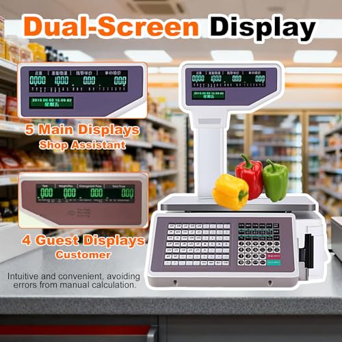 Báscula comercial con impresora térmica y pantalla dual 30kg miniatura 5