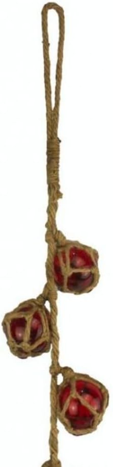 Hampton Nautical Red Japanese Glass Floats with Brown Netting, 24", Glass Fish Float, Beach Living Decor