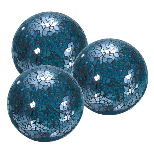 sourcing map 4 Decorative Balls, 3 Pcs Mosaic Glass Balls, Decorative Table Sphere Orbs, Centerpiece Balls for Decorating Bowls Vase Tables Wedding Party, Blue