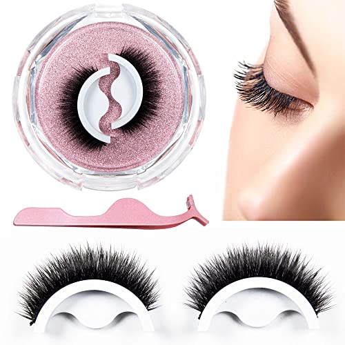 DAGEDA 2 Pairs Self-Adhesive Eyelashes, Reusable False Eyelashes with Tweezers No Need Glue, Natural Waterproof Comfortable Fake lashes Long Thick for Extend Makeup Eyelashes（Thick）