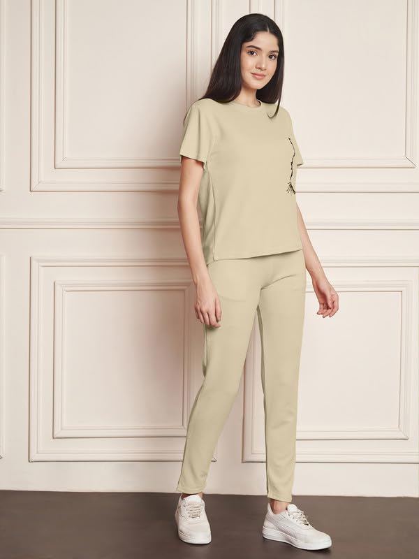 Image of DTR FASHION Polyester Blend Cat Sketch Print Tracksuit | Night Wear Suit For Women