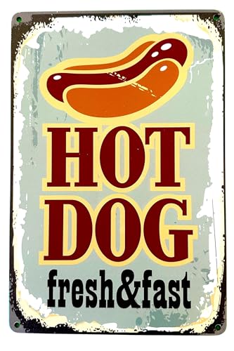 DiiliHiiri Poster Hot Dog - Hot Dog - Hot Dog - 30 x 20 cm - Poster Retro Vintage | Blechschild im amerikanischen Stil 50's Pub | Bar oder Café und Restaurant (2635-300)