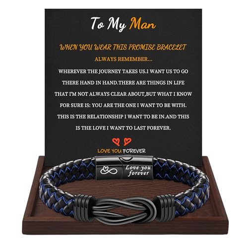 I Love You Gifts for Him Leather Bracelet for Men Knot Infinity Bracelets Valentines Day Gift for Husband Boyfriend Dad Son Grandson Anniversary Birthday Jewelry Graduation Gifts for Him 2024