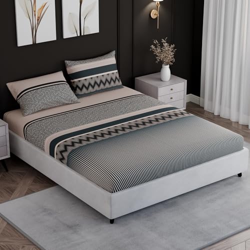Image of BLISSHOME SoftTouch 150TC Cotton King Size Fitted Bedsheet with 2 Pillow Covers, Silky Smooth Bedding Set, Breathable, Easy Maintain, Geometric Pattern - Light Green (183cm x 198cm + 25cm Drop)