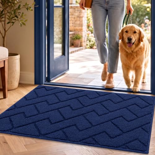 Image of hicorfe Indoor Door Mat,20 inchx32 inch Non Slip Door Mat Indoor Entrance,TPR Backing Dirt Trapper Entryway Mat,Washable Floor Mats,Low-Profile Welcome Mat for Hallway,Entrance,Front Back Door(Navy Blue)