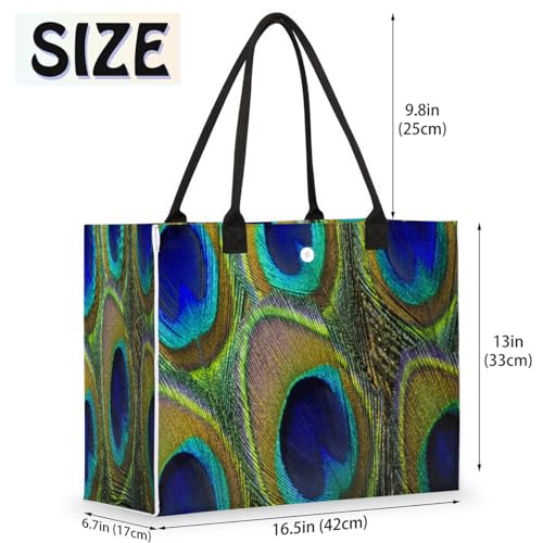 Peacock Feather Patterns Tote Bag for Women Large Beach Bag Reusable Grocery Bags Tote Bag for Work Shopping Travel Beach2