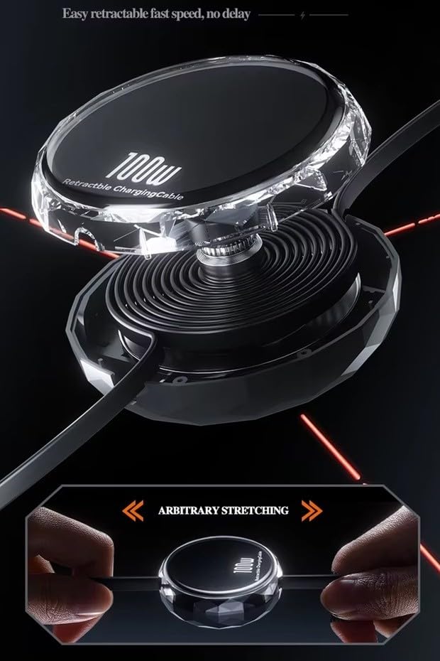 PDAteknoloji 100W PD 3in2 Makaralı USB-A, Type-C, Lightning ile Uyumlu Hızlı Şarj ve Data Kablosu 1.2m MT5018
