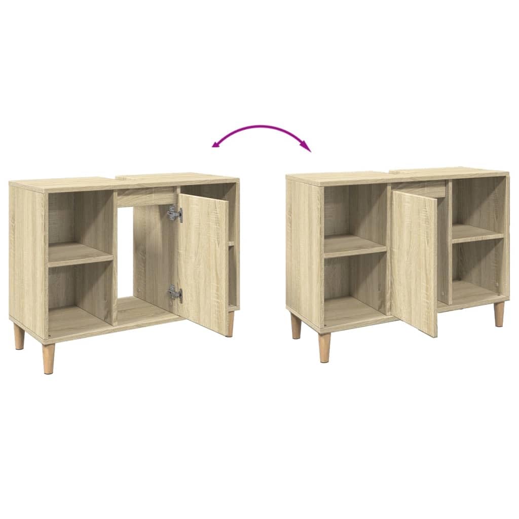 Sonoma - Mueble de baño de roble de 80 x 33 x 60 cm, diseño moderno con 4 compartimentos y puerta para pequeños baños y aseos