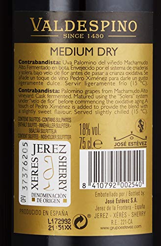 Valdespino Sherry DO Palomino Süß Medium Dry Contrabandista (1 x 0.75l)