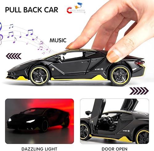 Image of Lamborghini Car Toy | 1:32 Scale Die-cast Metal | Pull Back Action Toy Vehicles with Openable Doors Light and Sound Toy Car for Kids | Miniature Collectible Model Car | Best Gift for Boys