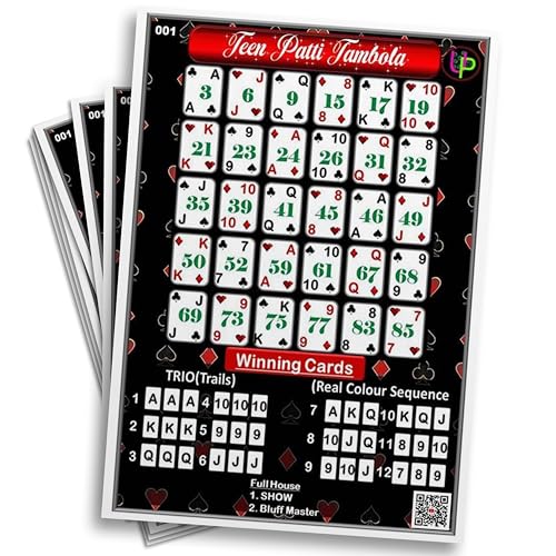 Image of Casino Tambola Tickets | Teen Patti Theme Housie Tambola Themed Bingo Game | Kitty Party Theme Housie Tickets | English | for Family & Friends (Set of 15 Tickets)