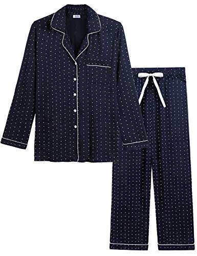 Image of Joyaria Women's Cooling Bamboo Viscose Pajama Set Long Sleeve Button Front | Hot Sleeper Comfort . Cooling Relief . Lightweight Feel for Sleeping & Lounging