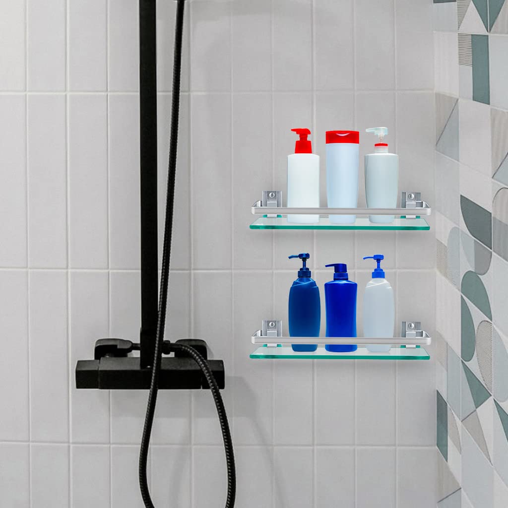 Skelang Estante de baño, Estante de Vidrio Templado 38,5 × 11,5 cm, Estante de Pared con Valla para baño, Cocina