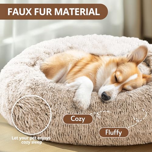JOLLYVOGUE Calming Donut Dog Bed (27", Cream Brown) — view 2