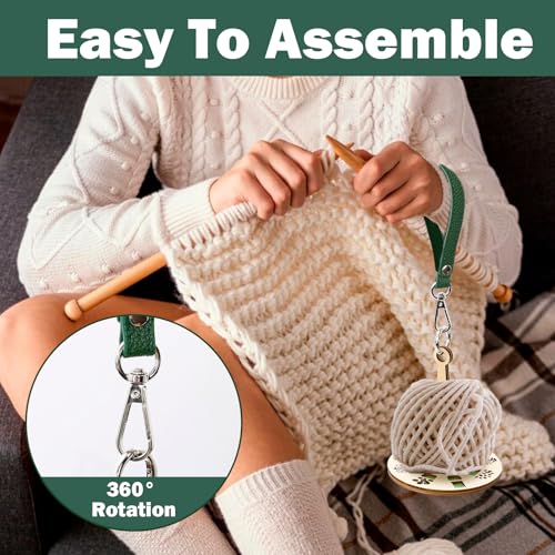 Image of Portable Wrist Yarn Holder for Crocheting, Acrylic Crochet Yarn Ball Holder with Wrist Strap, Yarn Spinner for Crocheting Knitting Craft Lovers, Portable Wooden Wrist Yarn Holder with Leather Strap