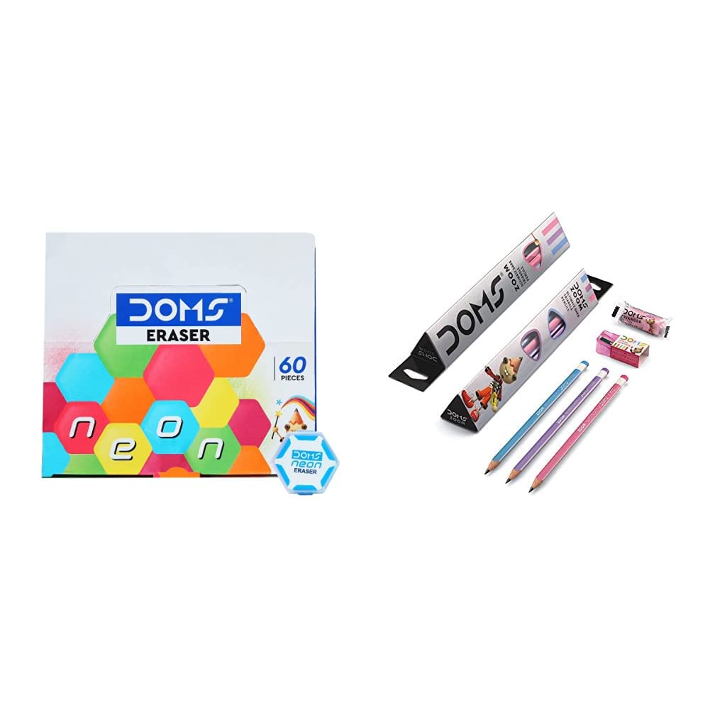 Doms Neon Hex Dust Free Eraser 60 Pcs & DOMS Zoom Ultimate Dark