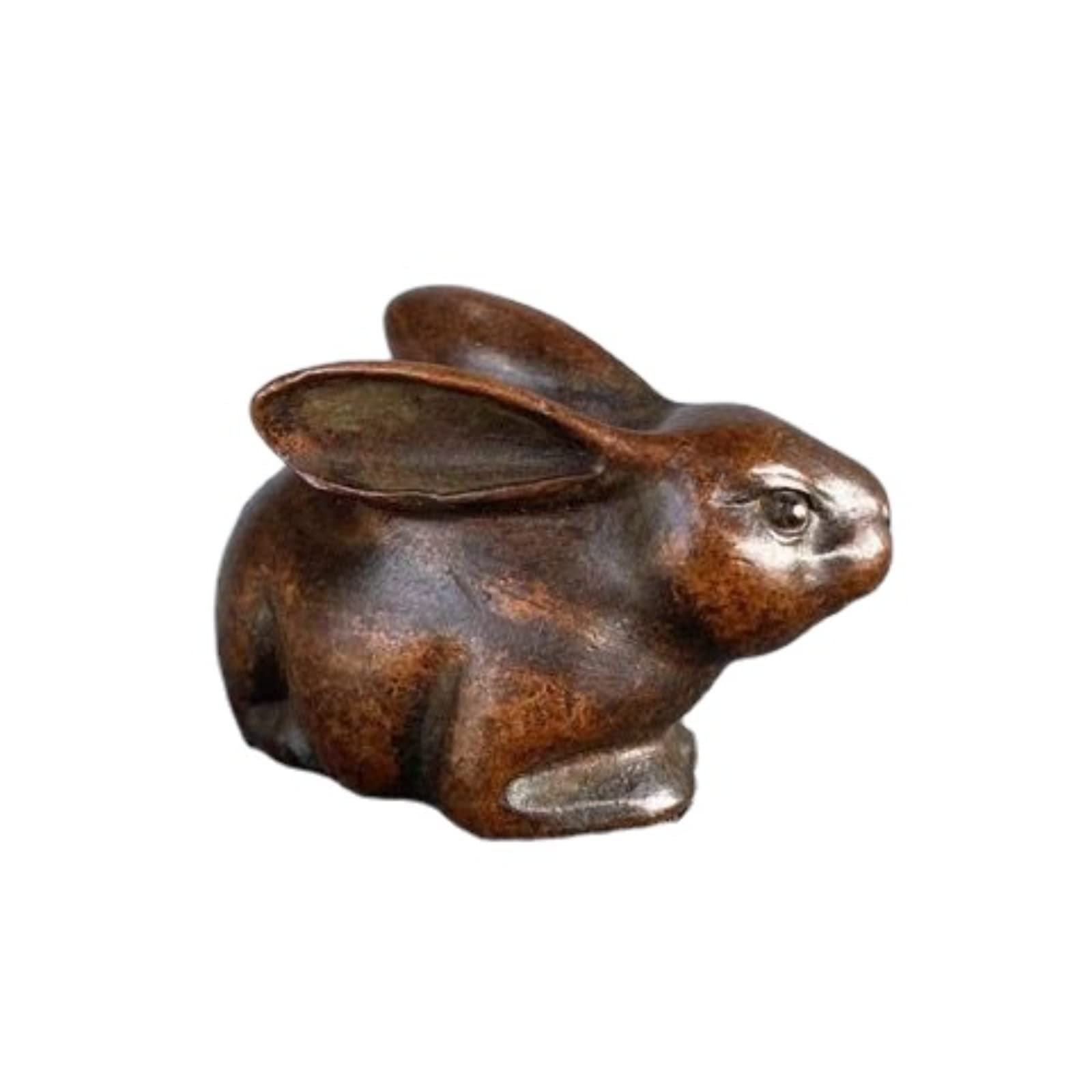 NGDFGR Retro Brass Animals Rabbit Figurines,Copper Zodiac Rabbit Statue Sculpture Crafts Collection Home Desktop Sand Table Bookshelf Decor Accessories Study Paperweight