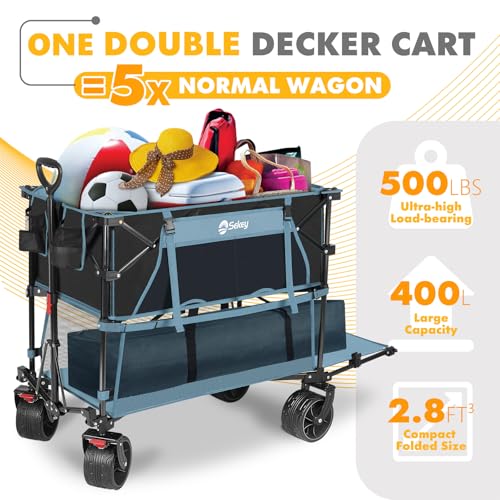 image for Sekey 500LBS Heavy Duty Double Decker Wagon with Extender, 400L Large 