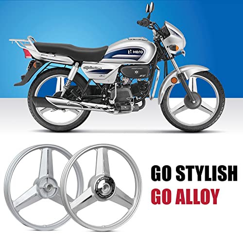 Image of Thump TH-22FG 18 inch Front & 18 inch Rear Tire Alloy Wheel Heavy Duty High Durability Compatible with CD Deluxe Splendor & Passion (Silver & CNC, 2 Pcs)