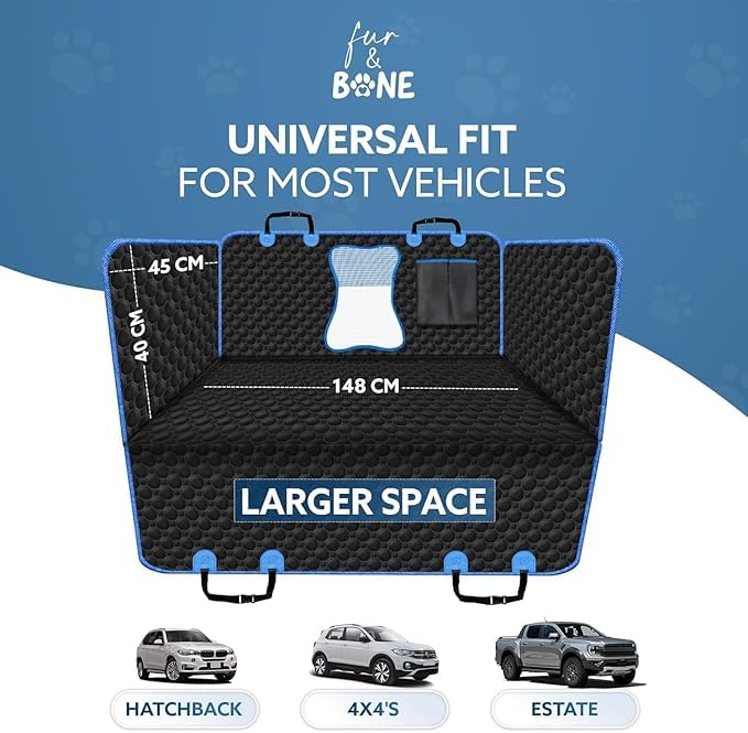 Image of Dog Car Seat Cover -Scratchproof Protector -Waterproof Backseat Cover for Cars -Nonslip Dog Accessories with Mesh Window-Universal Fit for Cars, Trucks, SUVs (Blue, Flat Bone Mesh)