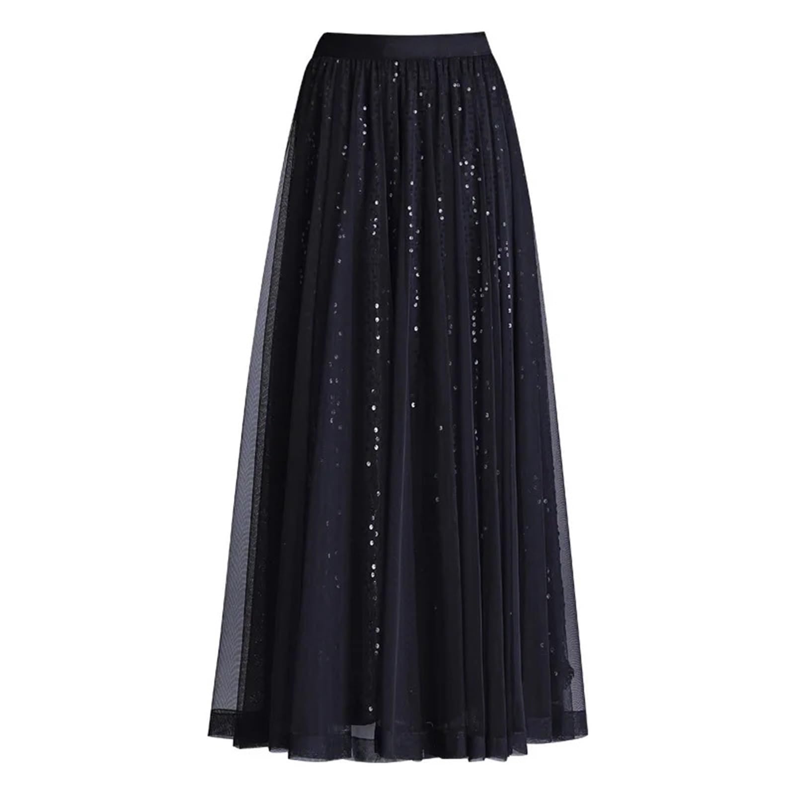 Gonna lunga estiva in rete con gonna longuette a trapezio paillettes lucide
