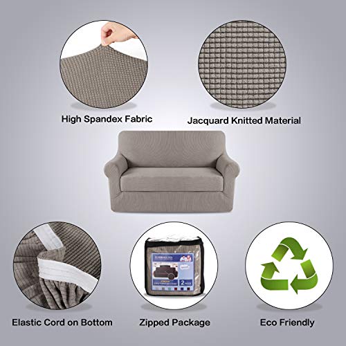 H.versailtex High Stretch 2-Piece Loveseat Furniture Cover/Slipcover For 2 Cushion Couch Fit Lovesat Width Up To 70 Inch, Suit For T Cushion/Box Cushion (Loveseat, Taupe) #TOP4
