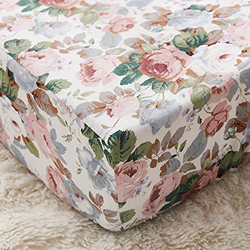 Image of Brandream Fitted Crib Sheets for Girls 100% Organic Cotton French Country Rose Floral Toddler Sheets Nursery Bed Sheet- Blush Pink Peach White Shabby Vintage Flowers