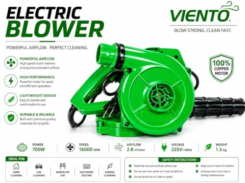 Image of 700W Electric Air Blower for Dust Cleaning High Speed Portable Handheld Air Blower with Extension Nozzle for PC Laptop Keyboard CPU Car Interior Home Office Workshop Cleaning (Green)