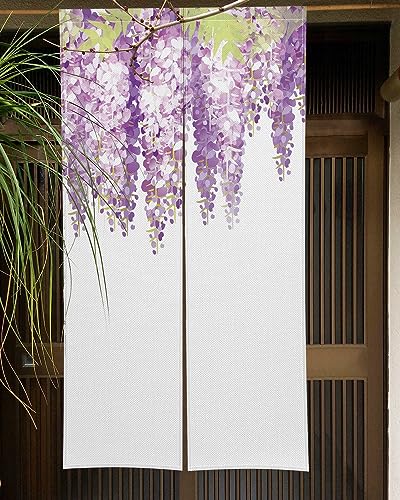 のれん Qinunipoto 藤の花 花柄 暖簾 シンプル風 幅72cm丈120cm インテリア 出入り口 目隠し おしゃれ すだれ 遮光 部屋 間仕切りカーテン 門カーテン ポリエステル製 オーダー可 簡単取付 四季兼用